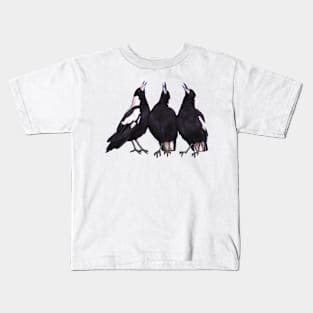 Trio of warbling magpies. Australian theme decor, original artwork. Unique gift. Kids T-Shirt